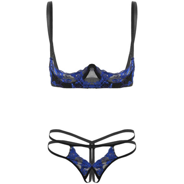 Womens Sexy Lace Lingerie Set / Exposed Breasts Underwire Bra Top with Crotchless - EVE's SECRETS